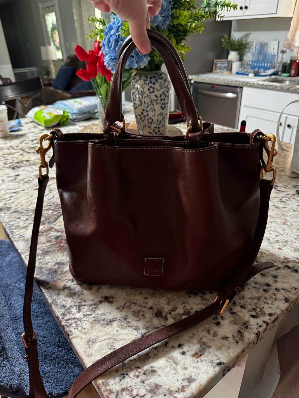 Dooney & Bourke Dark Brown Leather Satchel With Gold Hardware